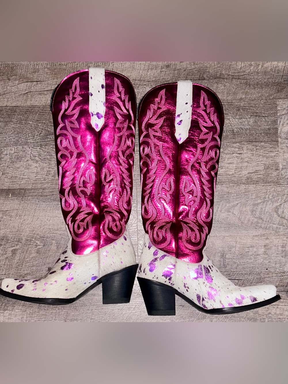Metallic Hot Pink Snip Toe Cowboy Boots - Leather & Harion 7.5 - Picture 11 of 13